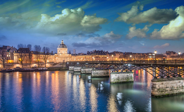 Beautiful sunset colors of Paris and Seine river