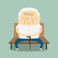 illustration of Cartoon Old man sitting bench