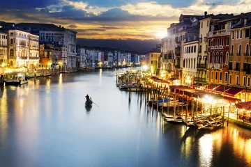 Deurstickers Venetië Canal Grande bij nacht, Venetië