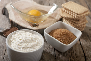 Ingredients for baking in different bowls