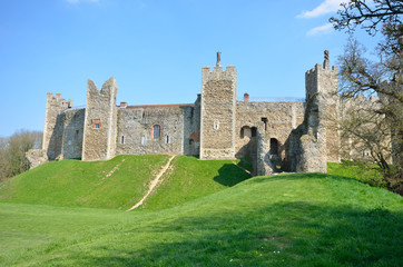 Fototapeta na wymiar Framlingham castle with grass