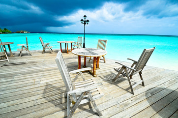 Fototapeta na wymiar Beautiful restaurant in island resort in Maldives