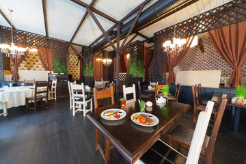 The cozy interior of the restaurant with delicious food