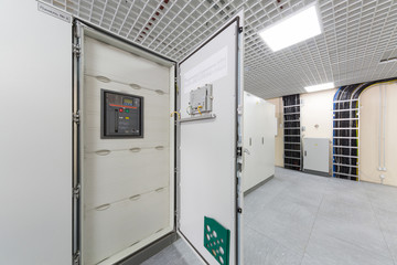 Open door racks with equipment for telecommunications.