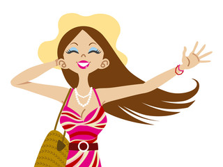 Happy young woman wearing summer dress
