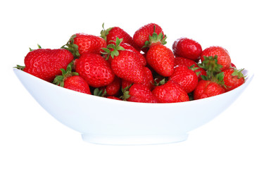 Fresh strawberry in bowl isolated on white