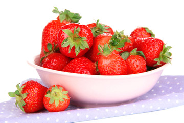 Fresh strawberry in bowl isolated on white