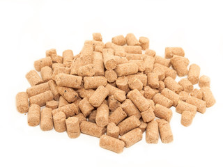pile of granules  Wheat Bran background. Food for horses and far