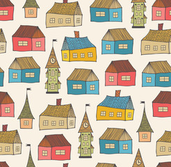 Seamless pattern with decorative houses