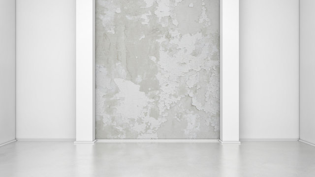 white interior with damaged wall