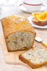 orange cake with poppy seeds, dried apricots and walnuts