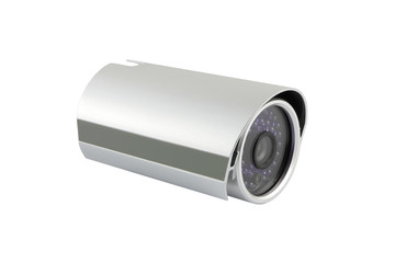 Head of security camera on white background.