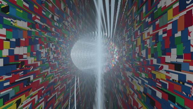 World Flags tunnel fly through, bloom, Alpha
