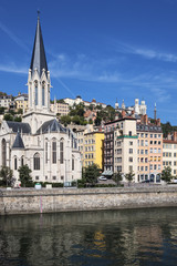 Vertical view of Lyon and Saone River