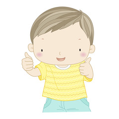 illustration of a confident boy showing thumbs up isolated one w