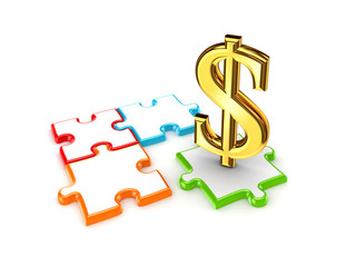 Puzzles and symbol of dollar.