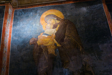 Virgin mother with child painting