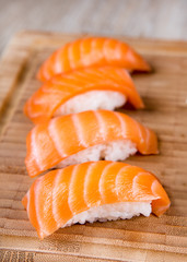 Variation of fresh tasty sushi rolls