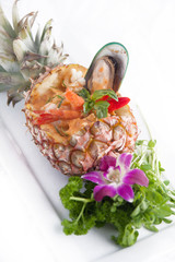 Seafood Thai curry in pineapple.