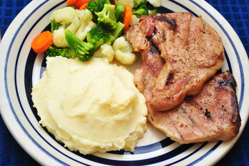 Vegetables with Two Pork Chops for Dinner