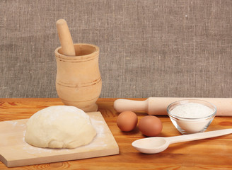 Bread cooking. Ingredients and dough