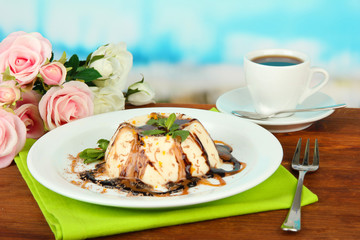 Panna Cotta with chocolate  and caramel sauces,