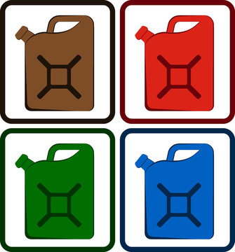 set colorful gasoline jerry can isolated
