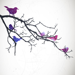 Vector Illustration of a Branch with Birds