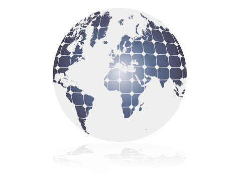 solar energy, clean energy. earth globe with photovoltaic cells