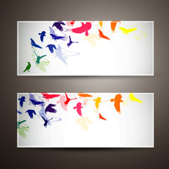 Vector Illustration of Two Banners with Colorful Birds