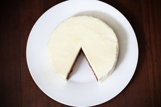 Cake With Cream Cheese Icing, Cut And Piece Missing