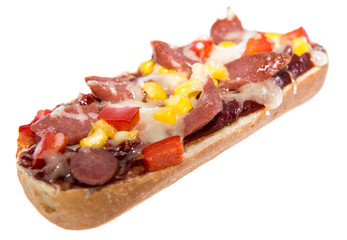 Salami Pizza Baguette on white