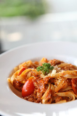 spaghetti fettuccine with beef  sauce