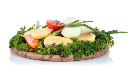 Many peeled vegetables  isolated on white