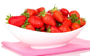 Fresh strawberry in bowl isolated on white
