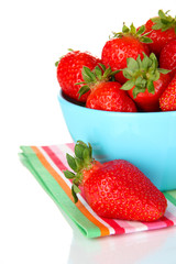 Fresh strawberry in bowl isolated on white