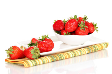 Fresh strawberry in bowl isolated on white