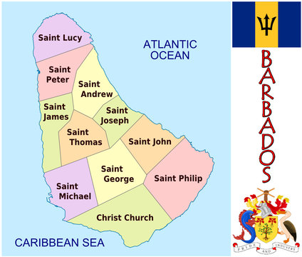 Barbados Caribbean emblem map symbol administrative divisions
