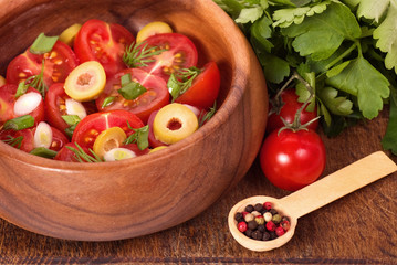 Tomato salad with onion and olives