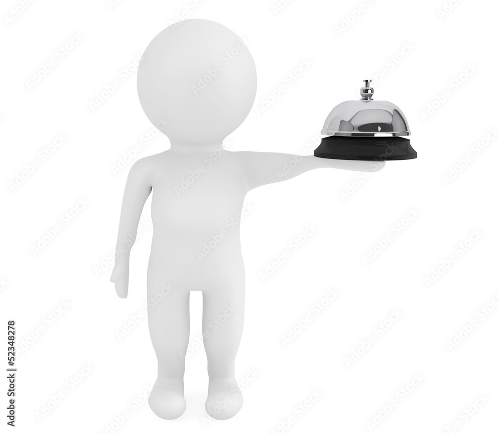 Poster 3d small character with a service bell