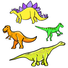 Colorful cartoon dinosaurs collection on white, vector