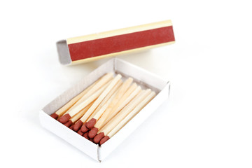 Safety matches in box on white