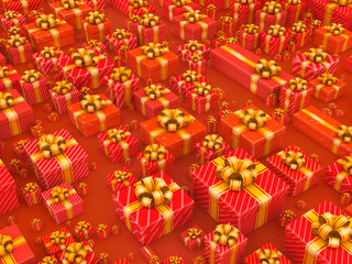 Global sales concept - lot gift boxes