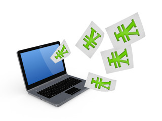 Notebook and symbol of yen.