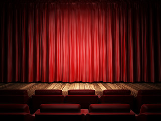 red fabric curtain on stage