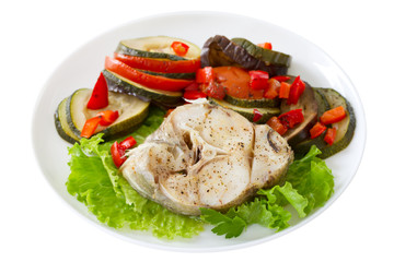 boiled fish with lettuce and vegetables