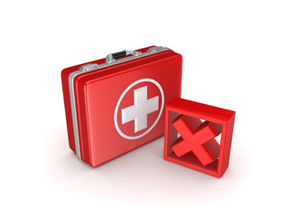 Red cross mark on a medical suitcase.