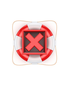 Red cross mark on lifebuoy.