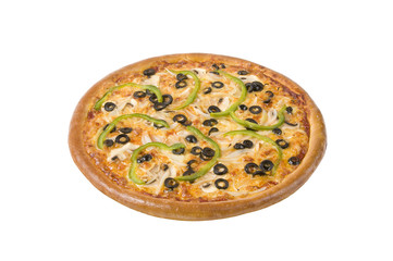 Chicken pizza with mushrooms and olives