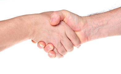 man handshake isolated on white